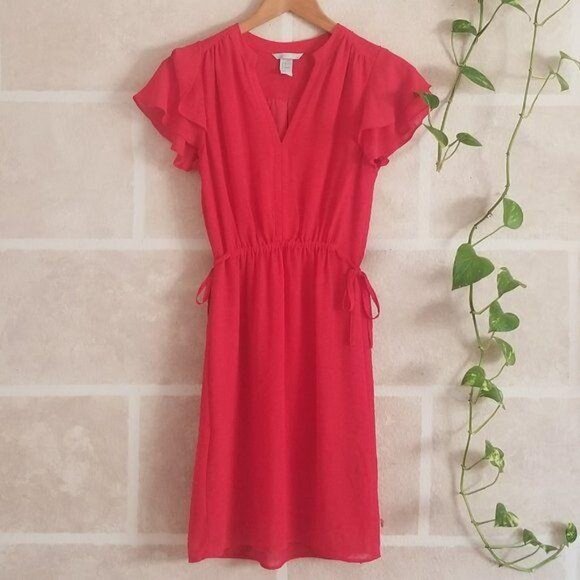 Red Flutter Sleeve Dress By H&M Size XS - Picture 1 of 12